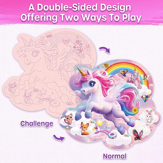 SYNARRY Unicorn Floor Puzzles for Kids Ages 4-6, Large 45 Piece Floor Puzzles for Kids Ages 4-8, Puzzles for Toddlers 3-5, Unicorn Toys Easter Basket Stuffers Gifts for 3 4 5 6 7 8 Year Old Girls