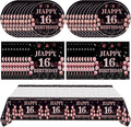 41Pcs 16th Birthday Party Decorations for Girls Her, Rose Gold Birthday Supplies Include 20 Plates 20 Napkins and 1 Tablecloth, Sweet Sixteen Year Old Birthday Party Tableware for Girls Kids Children