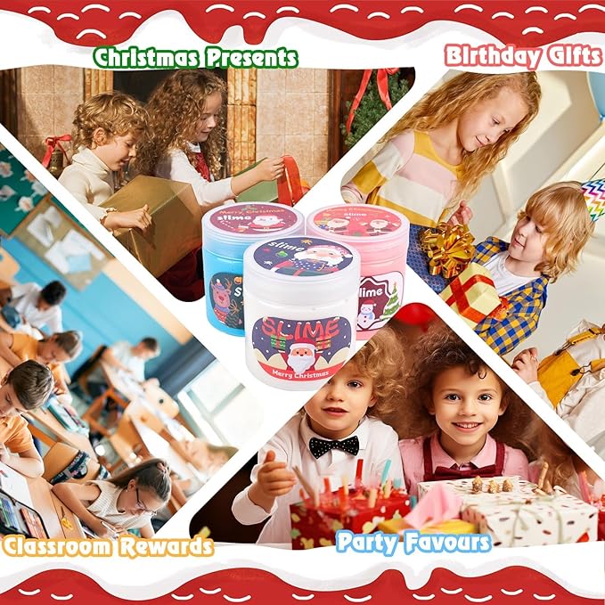 3 Pack Christmas Butter Slime Kit for Kids, Scented Slime with Santa Claus, Snowman, Christmas Tree Charm, Soft, Non-Sticky, Goodies Bag Toy for Party Favors, Birthday Gifts for Girl Boy