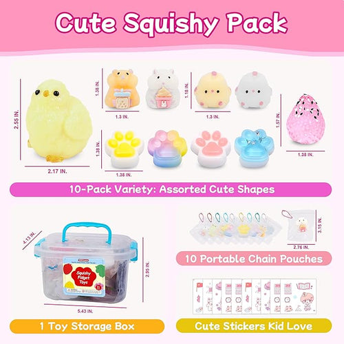 10 Pack Taba Squishy Toys kit with Toy Box & Cute Stickers, Kawaii taba Squishies Stress Relief Toys Party Favors for Kids 4-8 8-12, Squishy Fidget Toys for Kids , Birthday Gifts Toys for Girls 8-10