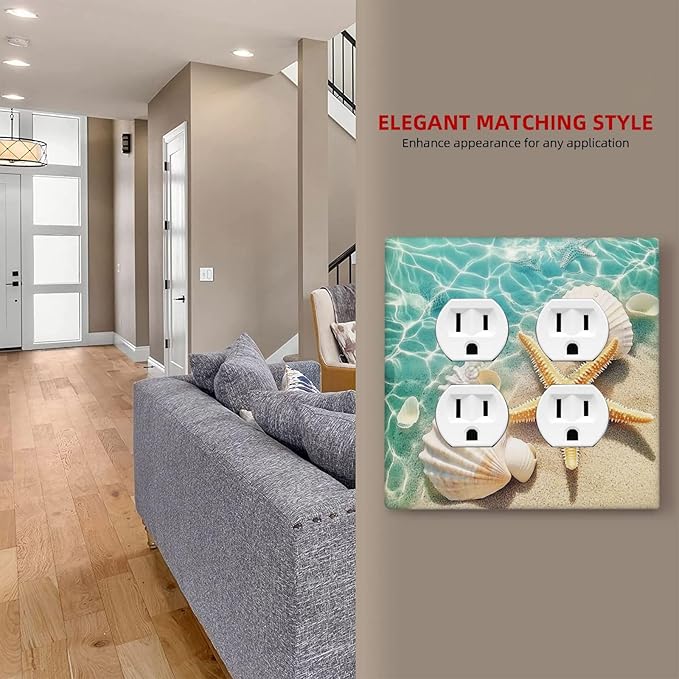 Outlet Covers Sea Shells And Star Fish In Ocean Beach 2 Gang Double Duplex Decorative Light Switch Covers Electrical Wallplates Socket Faceplate For Bathroom Home Decor