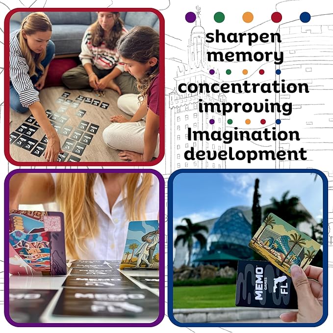 Florida Landmarks Memory Matching Card Game – 50 Cards, Educational & Fun Family Game for Adults & Seniors – Travel Pack
