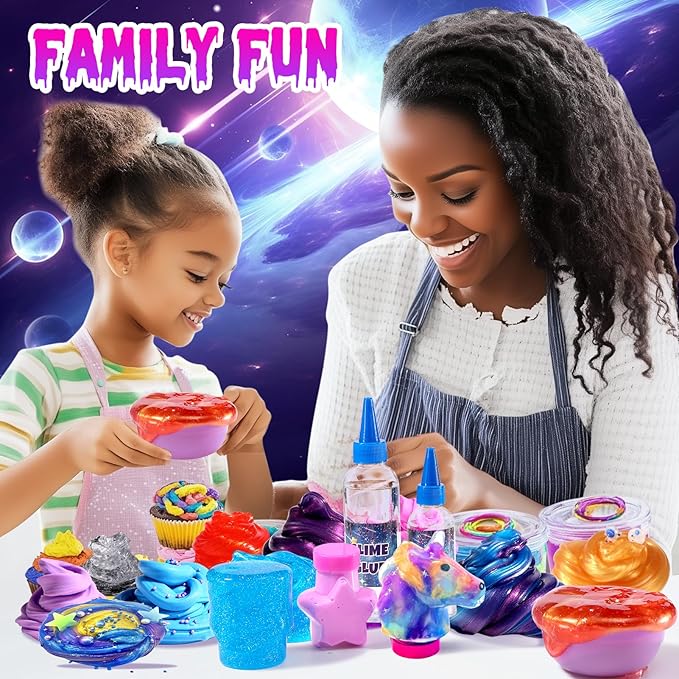 Mini Galaxy Slime Kit, with Glow in The Dark Stickers,Making Butter Slime, Dark Powder to Make Glitter & Galactic Slime, Stress Relief Toys, Party Favors for Kids, for Girls Boys 6 7 8 9 10 11 12