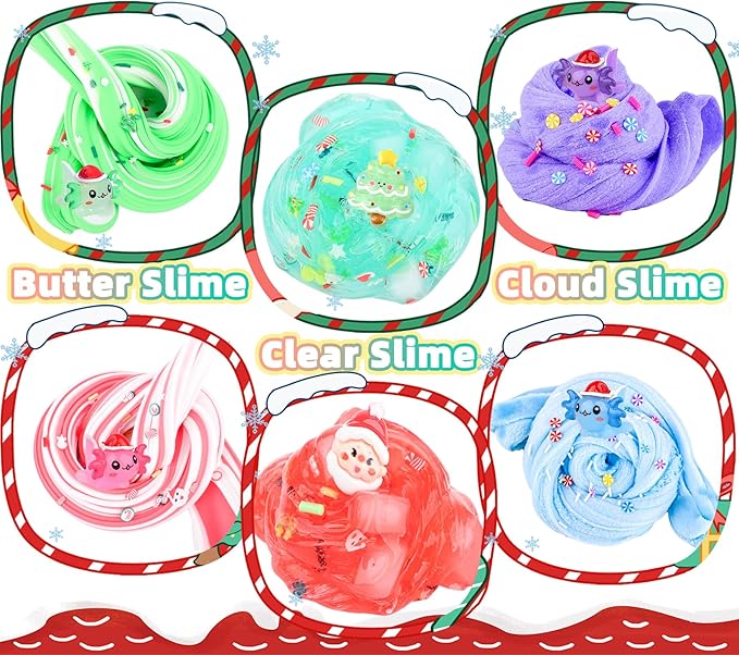 Christmas Slime Kit for Kids - 6 Pack Axolotl Slime with Butter, Cloud & Crunchy Jelly Cube Textures. Soft & Non-Sticky, Birthday Gifts, Xmas Stocking Stuffers & Party Favors for Girls and Boys