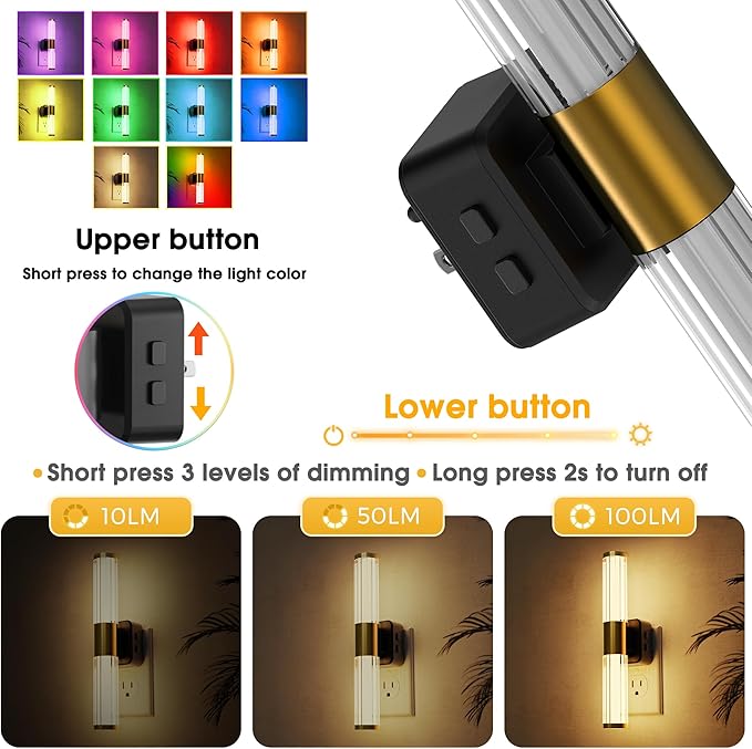 L LOHAS LED Night Lights Plug into Wall, RGB Color Changing Night Light for Kids, Acrylic Rotating Nightlight Dimmable with Light Sensor, for Bedroom Bathroom Hallway Children Christmas Party, 2 Pack