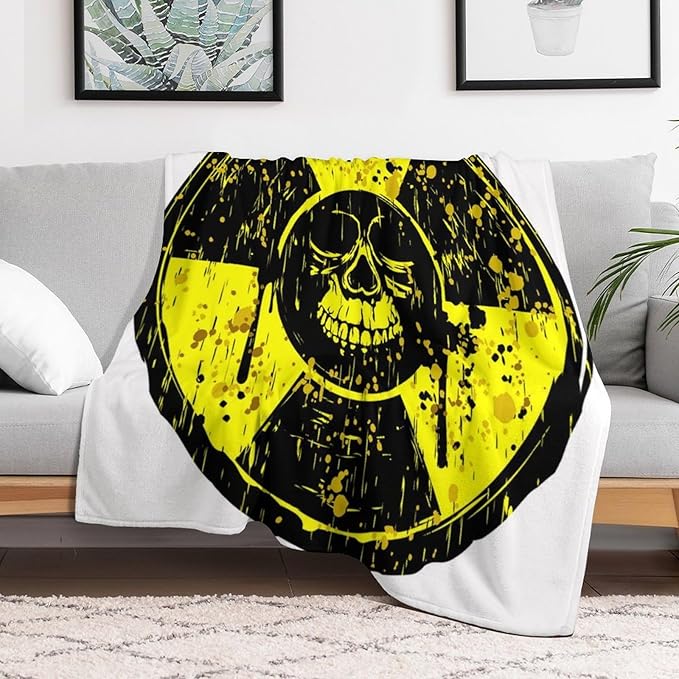 60 x 80 Inches Flannel Throw Blanket Yellow Old Dirty Round Radiation Sign and Grunge Skull Birthday Present for Men Women Winter Holiday Soft Blankets for Bedding Sofa