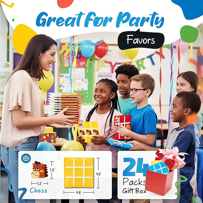 JoyCat 24 Pack Tic Tac Toe Party Favors for Kids, Felt Travel Board Games with Storage Pouch, Classroom Prizes, Goodie Bag Stuffers, Birthday Gifts for Students(Farm)