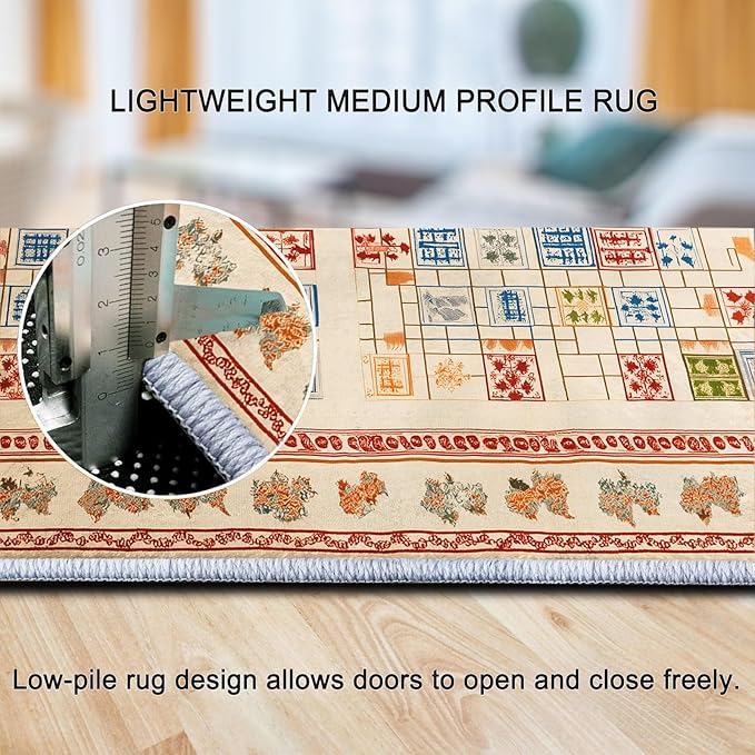 Living Room Area Rugs Geometric Rectangular Snake Ladder 2 x 3 ft Non Slip Area Rug, Beige Soft Low-Pile Durable Washable Floor Carpet Bedroom Dining Room Home Office Carpet Mat