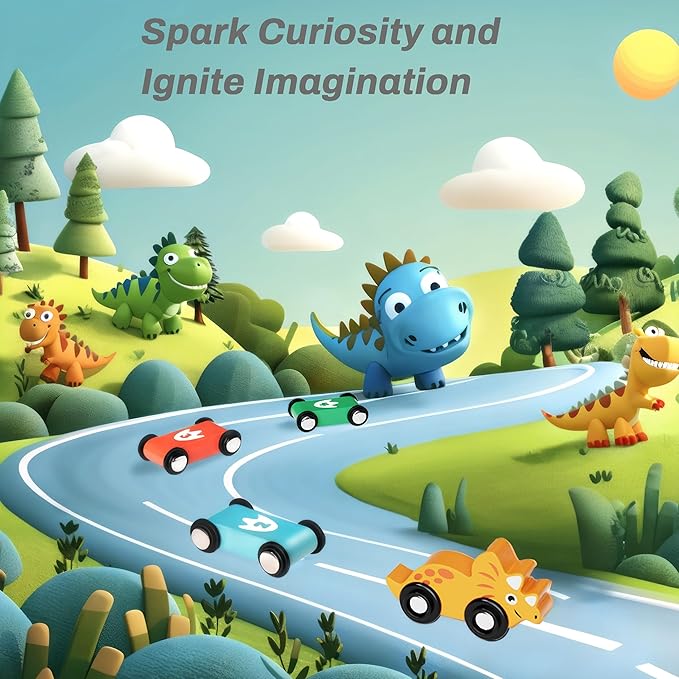 Montessori Toys for 1 Year Old Boy, Toddler Toys 1-2, First Birthday Gifts for Boys, Dinosaur Themed Toy Vehicle Set