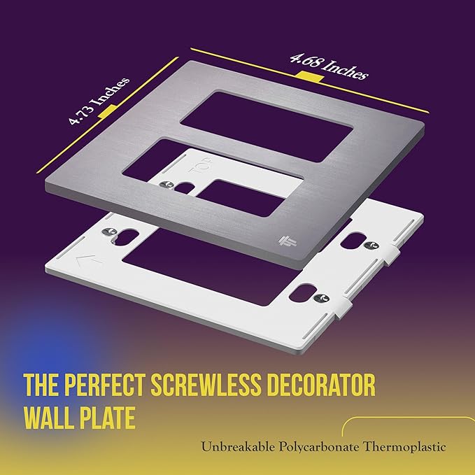 ENERLITES Elite Series Screwless Decorator Wall Plate Child Safe Outlet Cover, Gloss Finish, Size 2-Gang 4.68" H x 4.73" L, Unbreakable Polycarbonate Thermoplastic, SI8832-BSV, Brushed Silver