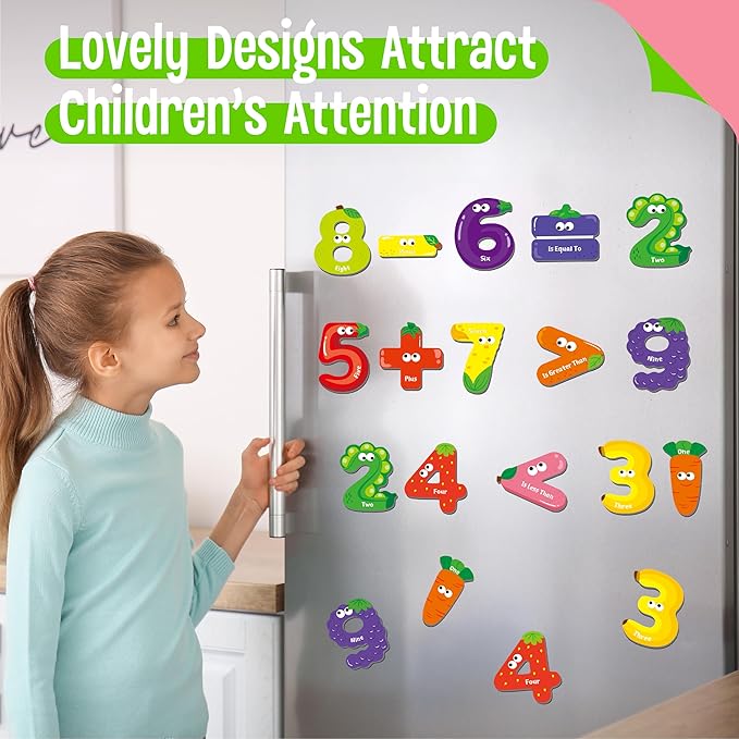Magnetic Numbers & Math Symbols, Educational Learning Tool for Kids Math Recognition 25PCS Magnets Include 20PCS 0-9 Numbers & 5 Math Symbols (Greater Than/Less Than/Equal to/Plus/Minus) for Toddlers