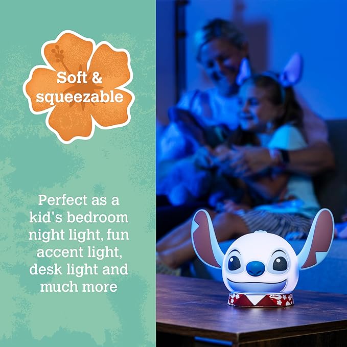 Disney Lilo and Stitch Squish Light, Night Light for Kids, USB Lamp, Battery Operated, Dimmable, Ideal for Bedroom, Playroom, Living Room, and More, 83063