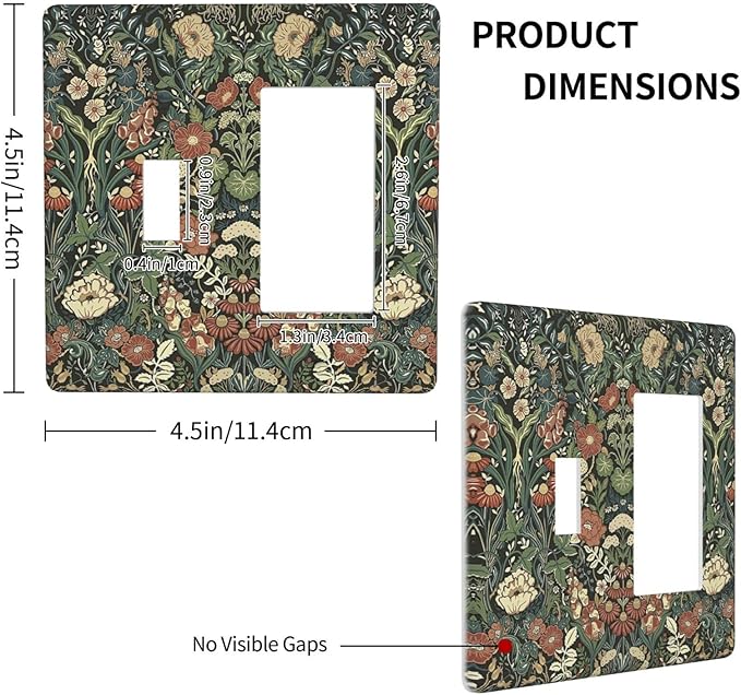 Outlet Covers Vintage Dark Floral William Morris Green Flower 1 Toggle 1 Rocker Combination Decorative Wall Plate Electrical Switch Plates Light Switch Cover Plate for living Room Home