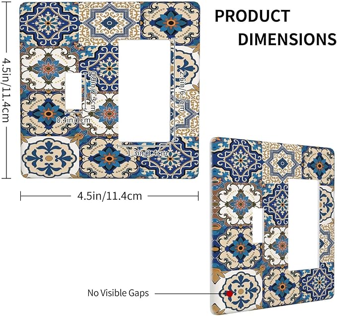 Outlet Covers Mandala Decorative Tile Talavera Moroccan Tiles 1 Toggle 1 Rocker Combination Decorative Wall Plate Light Switch Cover Plate Electrical Switch Plates for Bedroom living Room