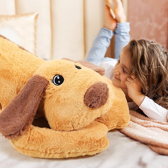 Queekay Dog Body Pillow Stuffed Animals Plush Long Body Pillow for Dogs Large Sleeping Hugging Puppy Cushion Gift for Birthday Party(43.3 Inch,Brown)