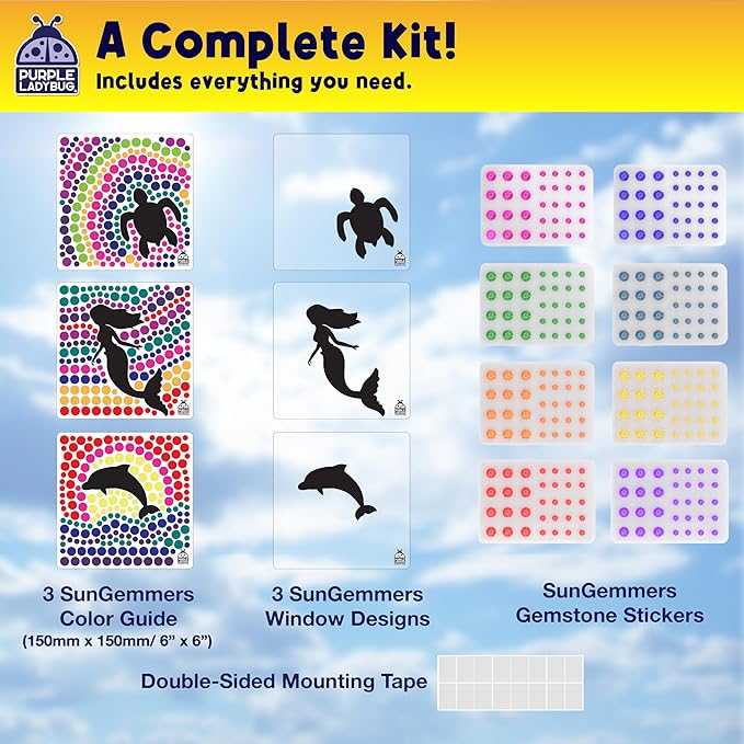 SUNGEMMERS Gem Window Art Suncatcher Kit for Kids 6-8 9 10 11 12 - Birthday Gifts for 7 Year Old Girl, Fun Diamond Art Mermaid Gifts for Girls - Arts & Crafts for Kids, Summer Crafts for Girls