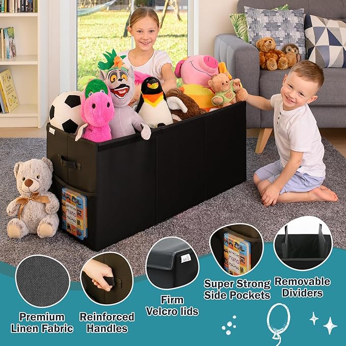 SoftOwl Extra Large Toy Storage Organizer with Lid - Sturdy, Collapsible Toy Chest Storage Box Design - Toys Bin with Dividers for Kids, Nursery, Bedroom, Playroom 37"x16"x14"