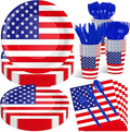 175 Pcs USA Flag Tableware Set - Serves 25, Patriotic American Flag Disposable Plates, Cups, Napkins, Forks, Spoons, Knives for 4th of July, Memorial Day, Veterans Day, Independence Day Party Supplies