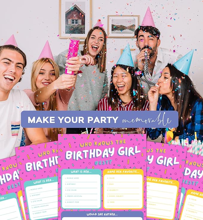 Markt Who Knows The Birthday Girl Best, Birthday Party Games for Kids Party Games, Game Supplies and Activities for Teens, Boys or Girls (Pink)