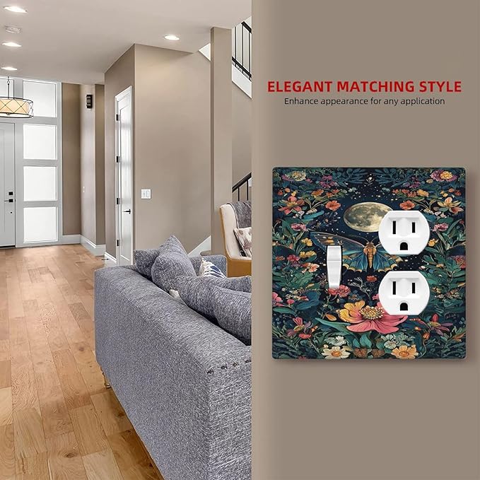 Outlet Covers Bohemian Moon Butterfly Floral 1 Toggle 1 Duplex Switch Plate Covers Electrical Light Switch Cover Plate Decorative Wall Plate Socket Cover for Bedroom Cabin Decor