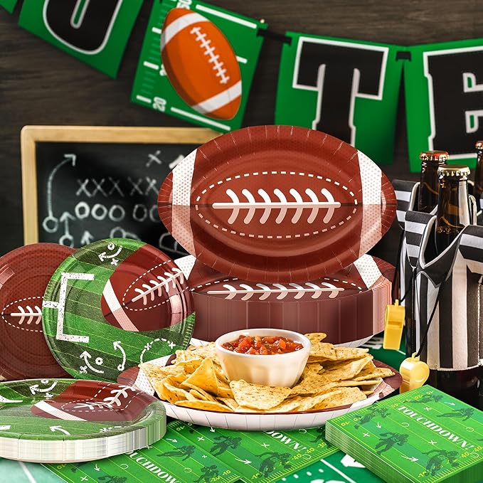 72PCS Football Party Plates and Napkins, 11.8in Football Shaped Disposable Paper Plates, Football Theme Party Supplies, Sports Game Birthday Party Decorations, Touchdown Party Decoration