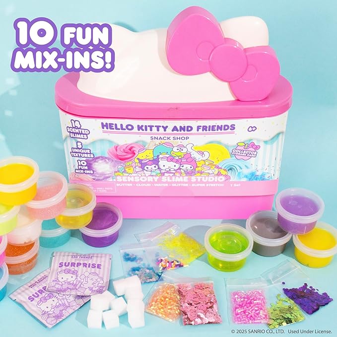 Horizon Group USA Sensory Slime Studio, Scented Slime Kit with Mix-Ins, Charms, and Storage Case, Hello Kitty and Friends