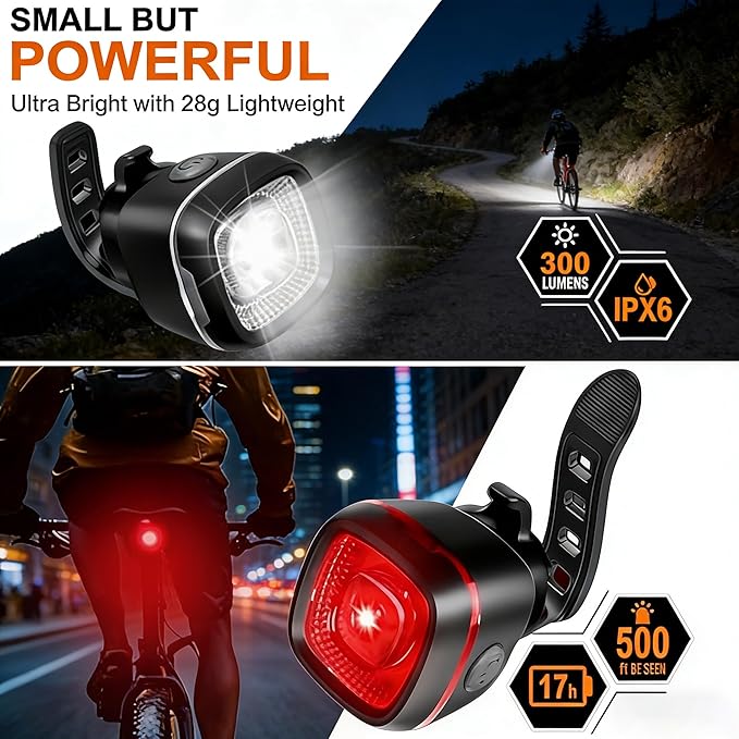 Bicycle Front & Rear Lights, Type-C Rechargeable LED Bike Light Set, IPX6,Waterproof Flashlight for Night Riding, Safety Headlight Taillight, Kids Girls Children's Bicycle Accessories