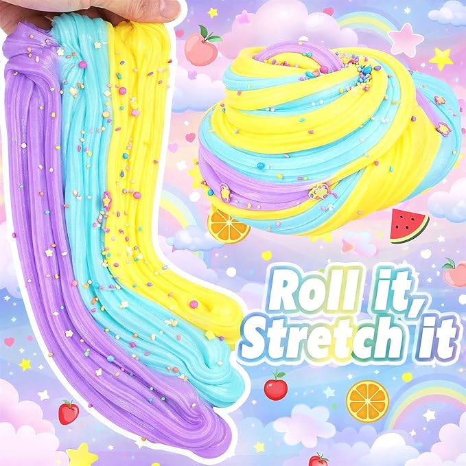 9 Pack Slime Kit with 3 Jelly Cube, 3 Butter & 3 Cloud Slime, Non-Sticky DIY Sensory Toys for Stress Relief, Kids Party Gift for Girls and Boys
