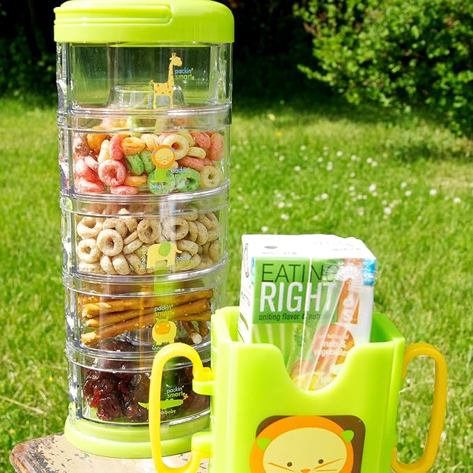Innobaby Packin' Smart Stackable and Portable Storage System for Formula, Baby Snacks and More. 5 Stackable Cups in Blueberry Sorbet. BPA Free.