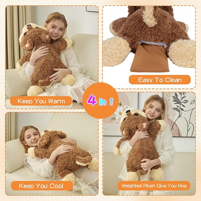 GILFWM 26" 5 Lbs Weighted Stuffed Animals Dog, Heatable and Coolable Weighted Plush with Microwavable Heating Pad,Removable Soft Washable Cute Plushie Pillow Toy Gifts for Adults and Kids