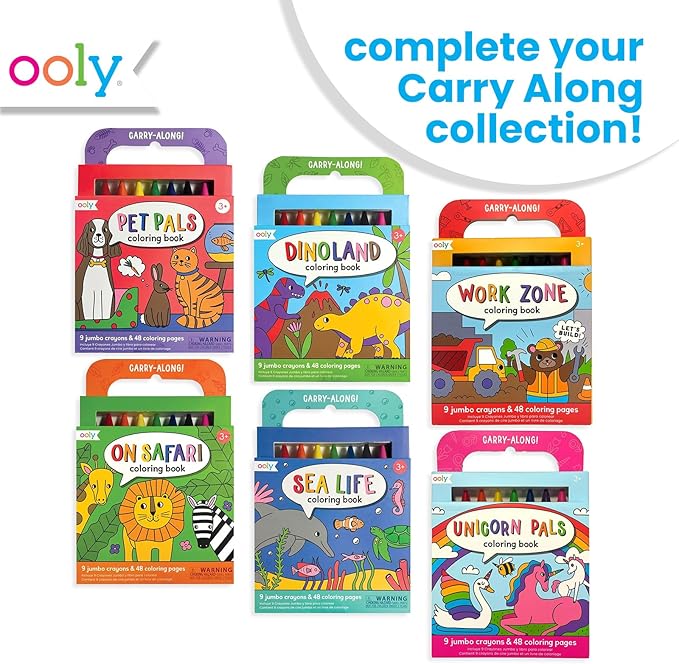 Ooly Travel Art Kit with 9 Jumbo Crayons & 48 Themed Coloring Pages & Case for Easy Traveling Art Creation, Perfect Airplane & Road Trip Activities for Kids - Unicorn Pals