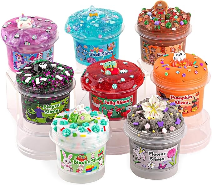8 x 100ml Textures Slimes Kit for Kids, Slime Variety Pack Different Textures, with Bingsu, Water, Cloud, Butter Slime, Slimes Party Favors for Girls & Boys, Birthday Easter