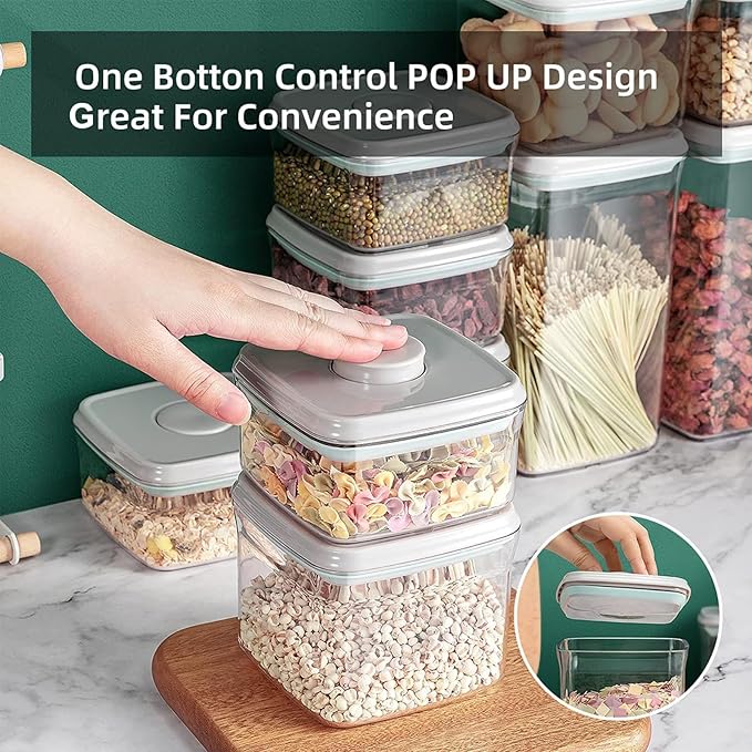 Airtight Food Storage Container Pop Containers With Lids, Bpa Free for Spaghetti Cereal Flour Rice Kitchen Organizer (square 900ml / 0.9qt)