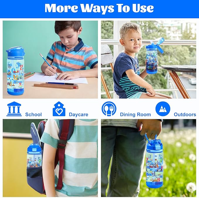 decalsweet Kids Water Bottle 20oz Durable Leak-Proof Plastic Water Cup for Kids Toddlers,With Straw Handle and Pop-Up Spout Cover,Safe for School Sports Daycare Travel & Camp