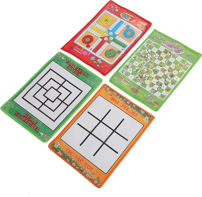4 in 1 Kids Board Games, Foldable Portable Lightweight Design Children Chess Set with Non Woven Fabric for Indoor Outdoor Family Game Night Travel