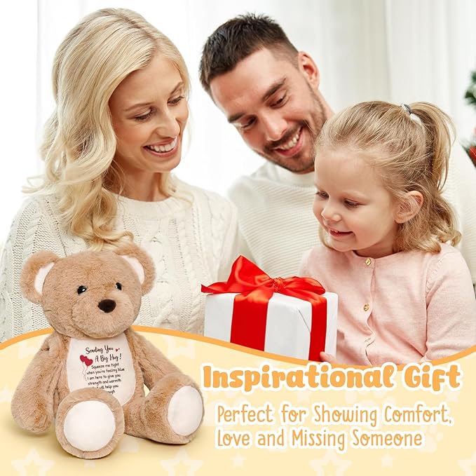Soft Teddy Bear Plush Toy, A Big Hug Get Well Soon Comfort Bear with Sympathy Message, Emotional Support Gift for Women, Kids, Girls, Toddlers, Thinking of You Memorial Loved Present 15"