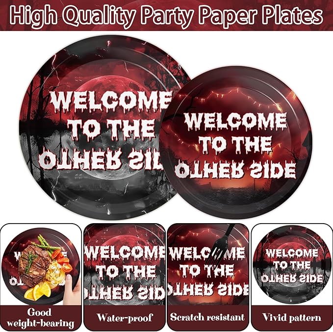 96pcs Welcome to The Other Side Paper Plates Spooky Forest Horror Party Decorations Horror Forest Dinner Plates and Napkins Forks for Halloween Birthday Baby Shower Party Supplies Serve 24 Guests