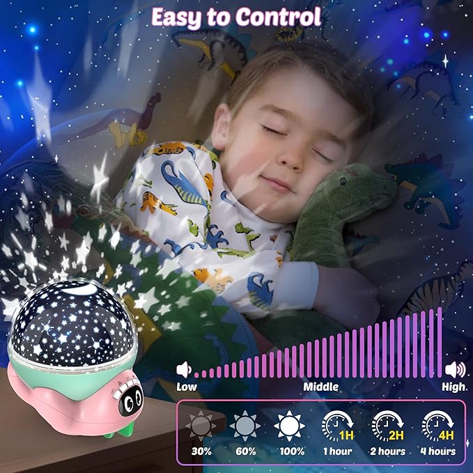 Dinosaur Night Light Projector for Kids Pink Dino Toys for Boys, Star Night Lights with Music and Timer, 17 Mode Color Changing Lamp with Remote, Christmas Birthday Gift for Baby Girl Boy