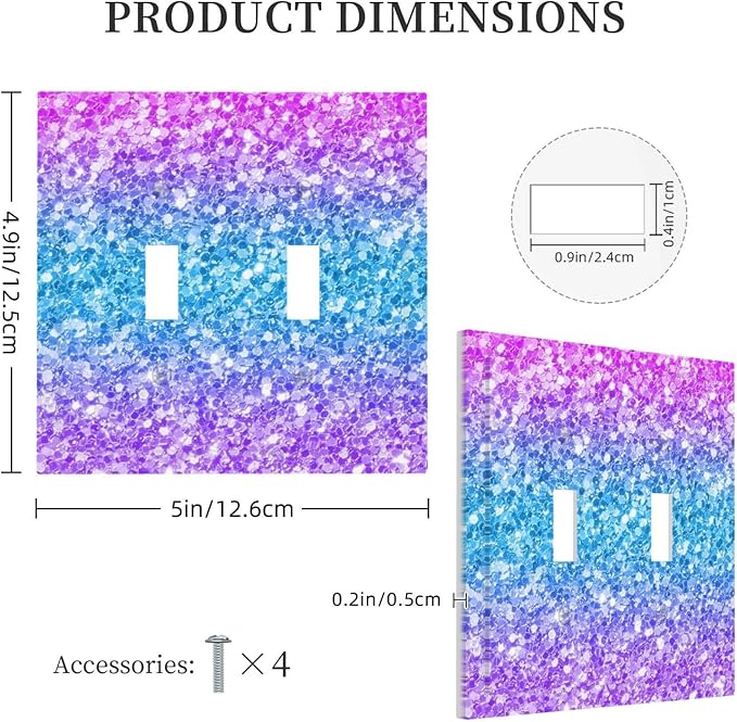 Light Switch Cover Plate Fantasy Colorful Glitter Blue Purple Gradient 2 Gang Double Switch Plate Covers Toggle Wallplate Decorative Outlet Covers Electrical Switchplate for Kids Room Home