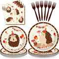 96Pcs Hedgehog Birthday Party Supplies Forest Hedgehogs Woodland Plates and Napkins Cartoon Forest Animal Themed Tableware Set for Kids Boys Girls Birthday Party Supplies，Serves 24