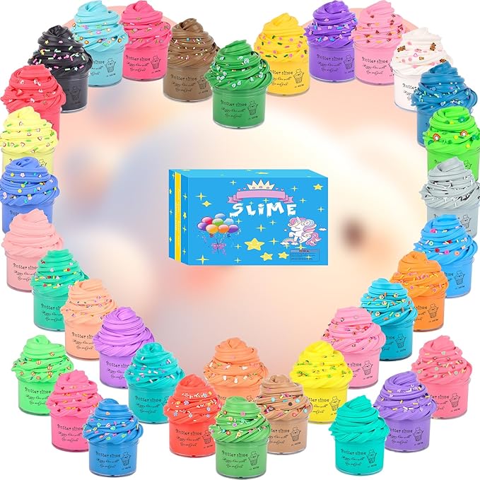 Butter Slime Kit 35 Pack, Christmas Mini Slime Party Favors for Girls Boys, Soft and Non-Sticky, Goodie Bags Stuffers, Classroom Reward, Bulk Slimes, Stocking Fillers for Kids