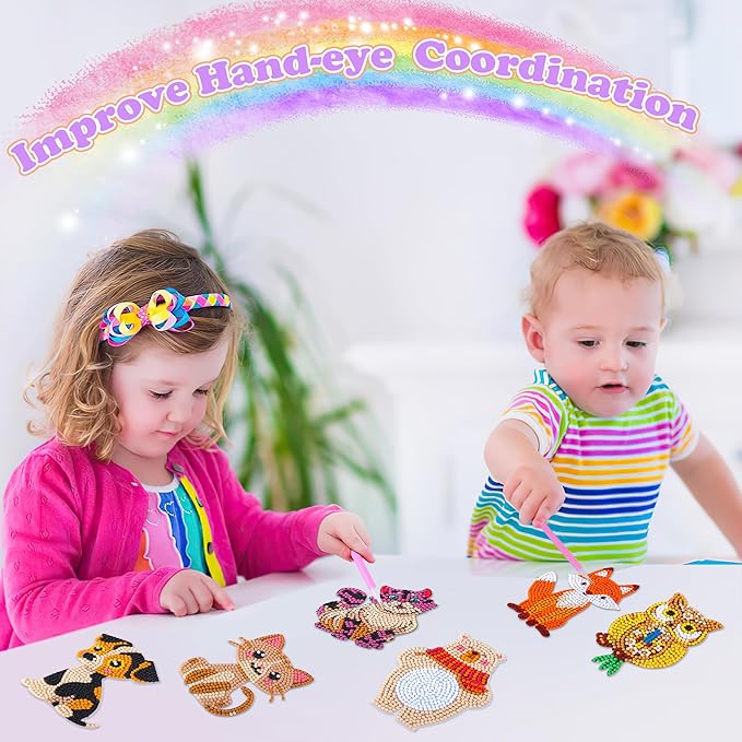 YiConfety Diamond Painting Kits, Kids Diamond Art Gift, Gem Art Kits for Girls Birthday, Arts and Crafts for Kids Ages 6 8 10 (Animal)
