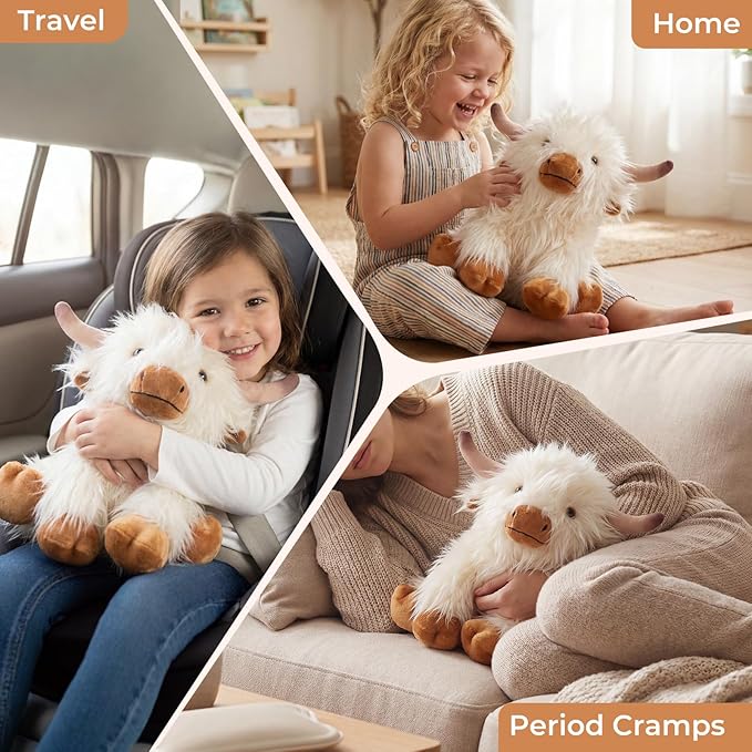 White Highland Cow Microwavable Weighted Stuffed Animals,Lavender Scented Heating Pad for Period Cramps&Pain&Warm,Heatable&Coolable Companion Plushies Toys Gifts for Kids Women