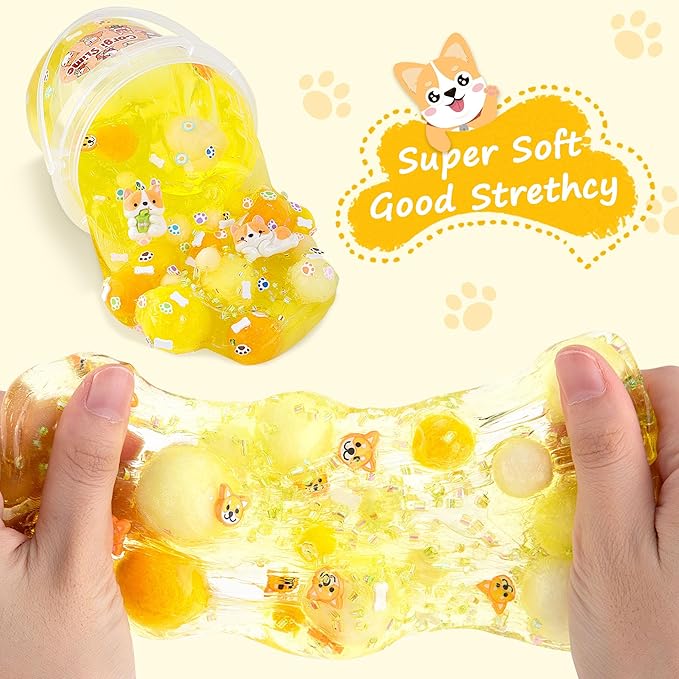 Corgi Yellow Slime Kit - Big Bucket with Slime Clay, 9 Add-ins, Crunchy Slime Sensory Toys, Slimes Party Favors for Girls & Boys 8+, Sensory Experience DIY Toys, Holiday & Birthday Gift for Kids