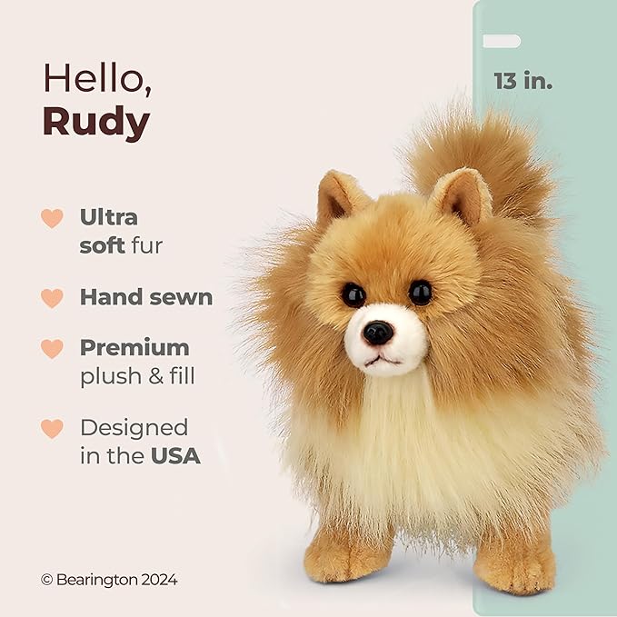 Bearington Rudy The Pomeranian Plush, 13 Inch Pomeranian Stuffed Animal, for Ages 3-14