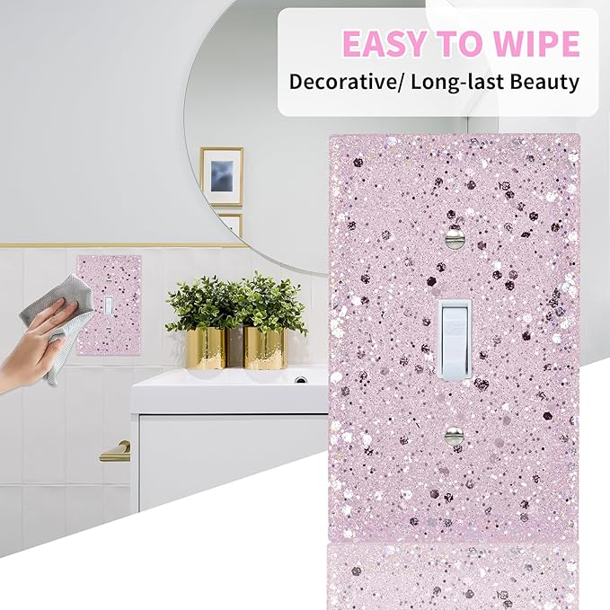 Pink Glitter Light Switch Cover - Sparkling Wall Plate 5.1"x3.15", Home Decor, Single Toggle