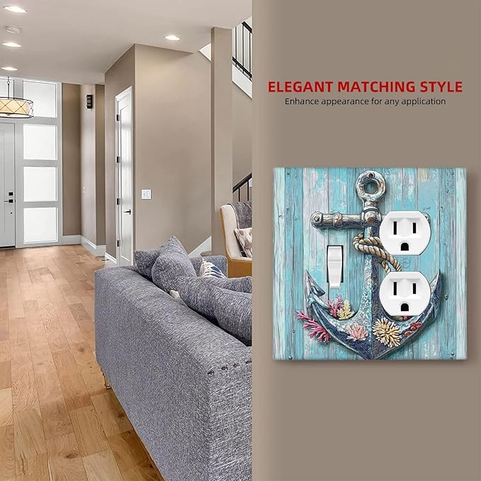 Wallplates Anchor Coastal Beach Nautical Coral 1 Toggle 1 Duplex Switch Plate Electrical Gfci Faceplate Decorative Light Switch Covers For Farmhouse Cabin Decor