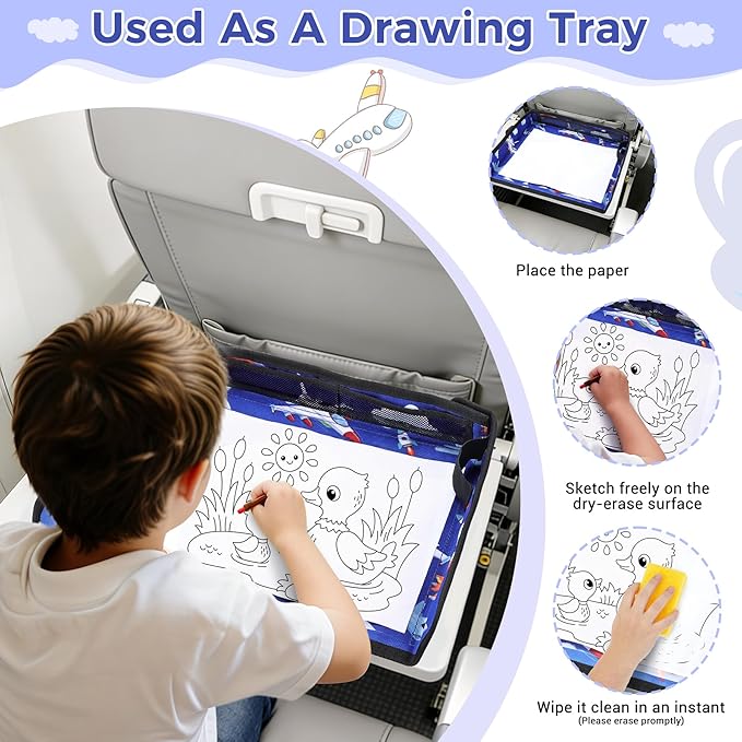 COOLBEBE Airplane Tray Table Cover Foldable Travel Tray Cover for Toddlers 1-3 Universal Fit for Airplane, Car Seat, High Chair Machine Washable, Portable Blue Plane