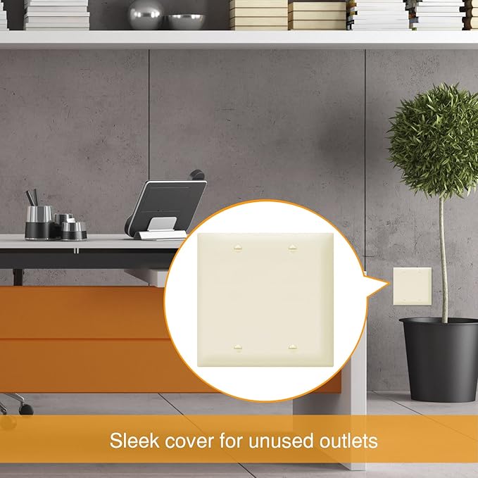 ENERLITES Double Blank Device Wall Plate, Gloss Finish, Standard Size 2-Gang 4.50" x 4.57", Polycarbonate Thermoplastic, 8802-LA, Light Almond
