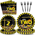100 Pcs Construction Party Plates and Napkins Set Construction Truck Birthday Party Decorations Supplies Tableware Construction Themed Party Favors for Birthday Party Decorations Serves 25